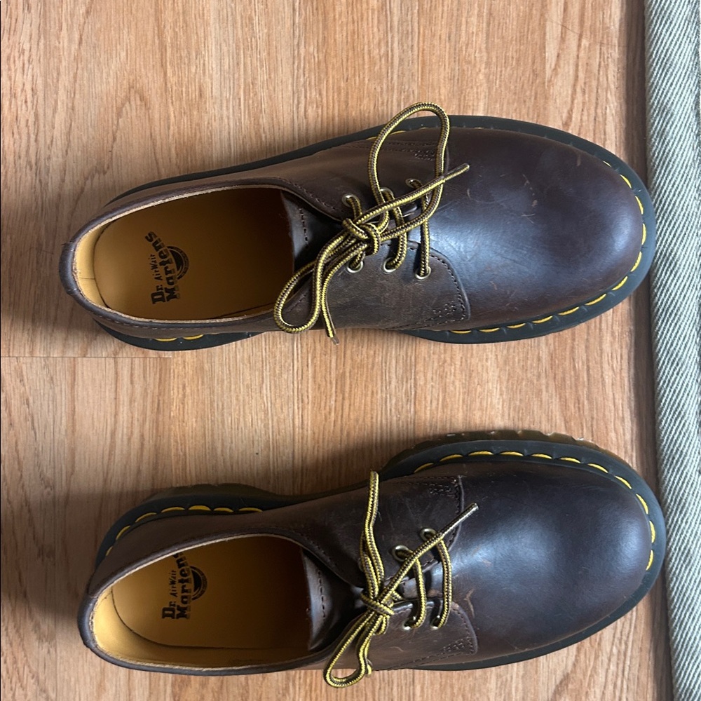 Dr. Martens 1461 Brown Leather Shoes with Yellow Accents